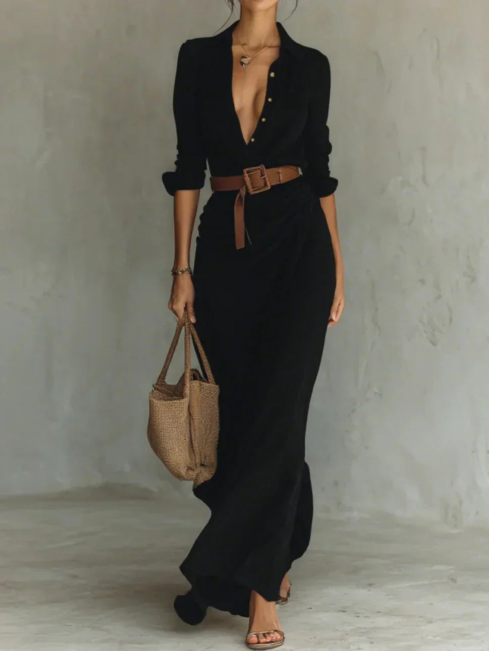 Vestido maxi cruzado con cinturón Camille