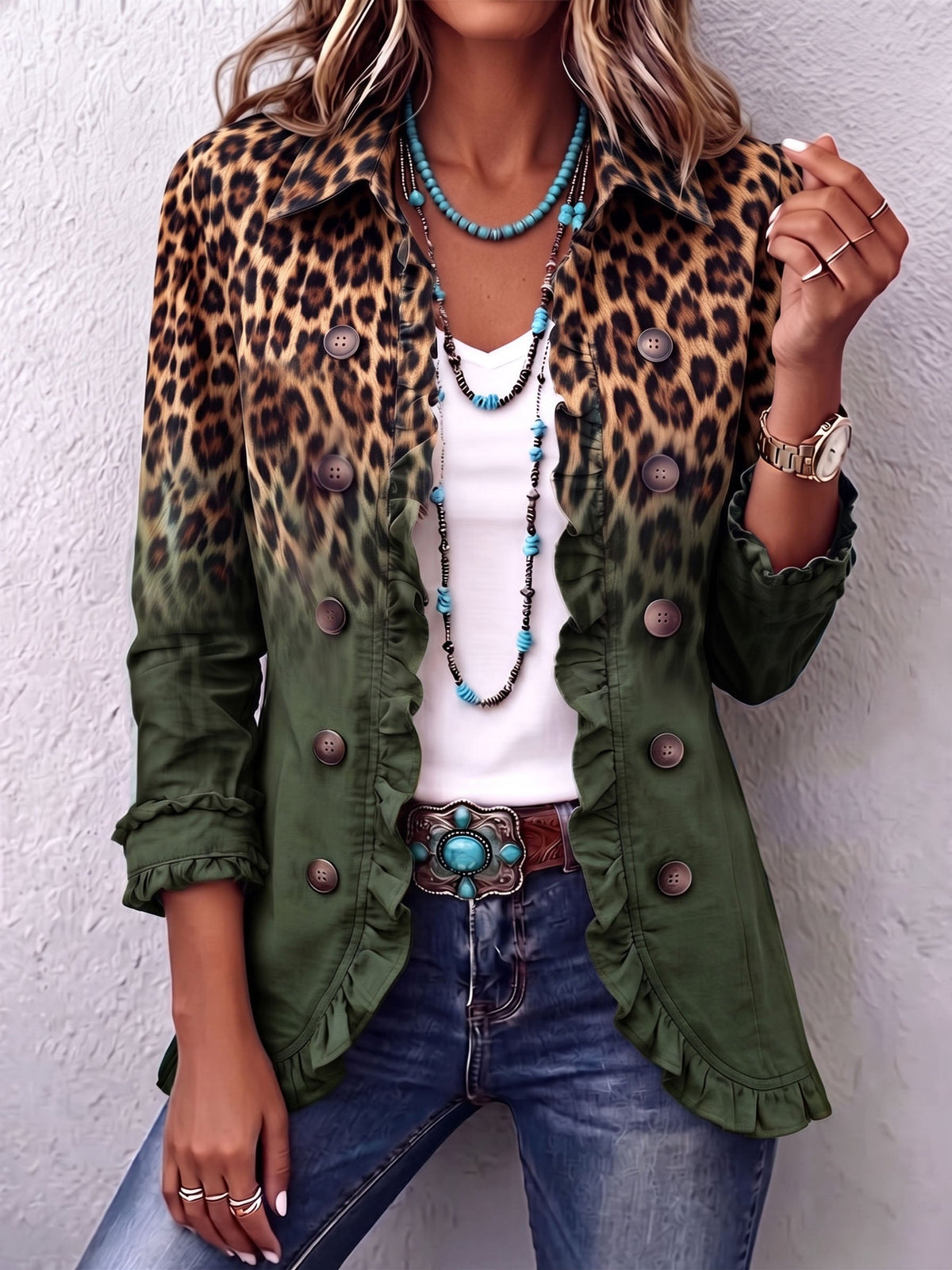 Blazer leopardo degradé con volantes Mercedes