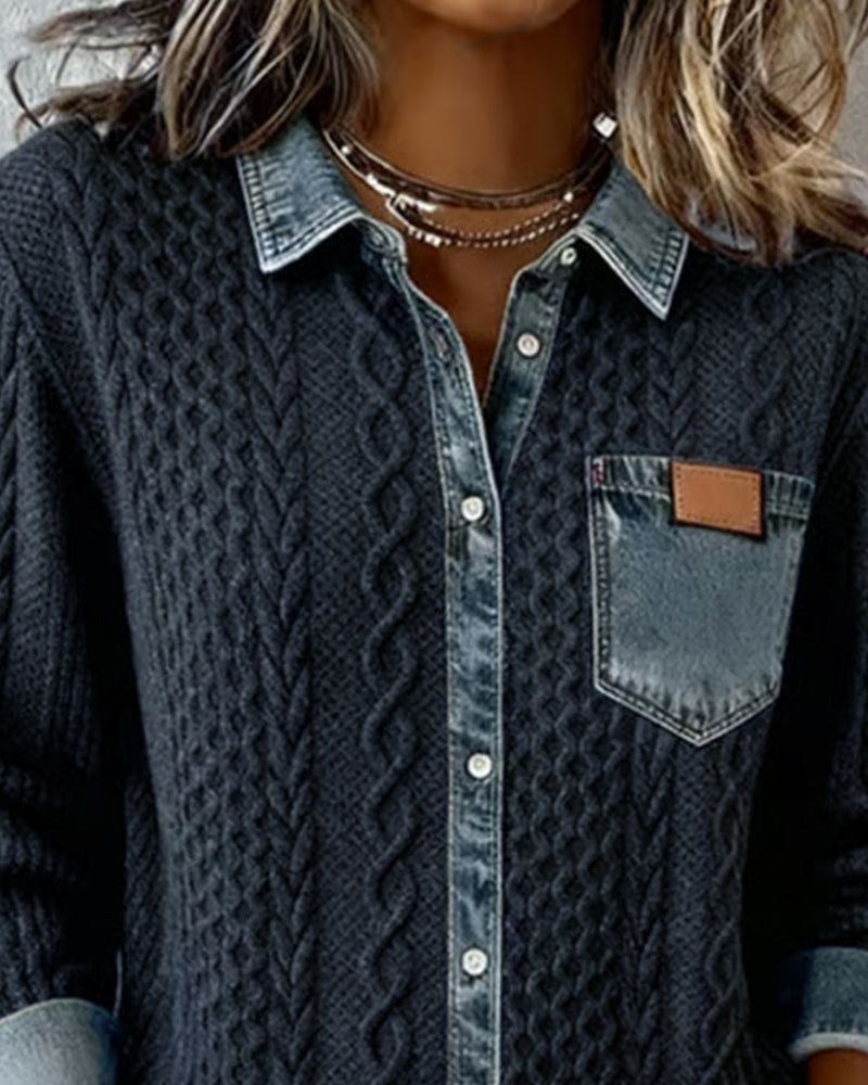 Camisa de manga larga con detalles vaqueros para mujer