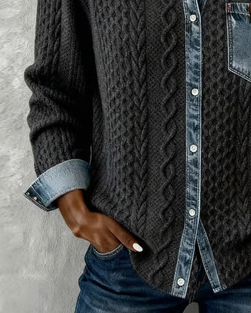 Camisa de manga larga con detalles vaqueros para mujer