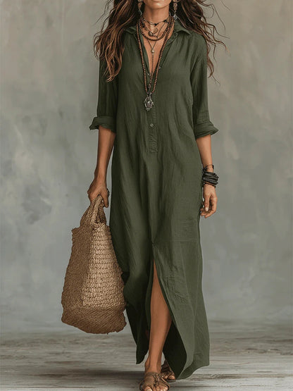 Vestido maxi negro con botones Soline