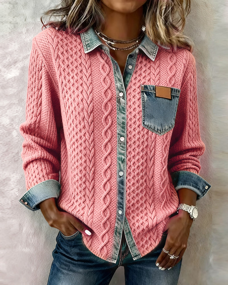 Camisa de manga larga con detalles vaqueros para mujer