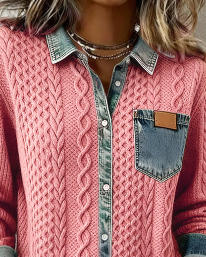 Camisa de manga larga con detalles vaqueros para mujer