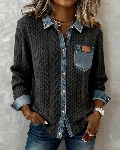 Camisa de manga larga con detalles vaqueros para mujer