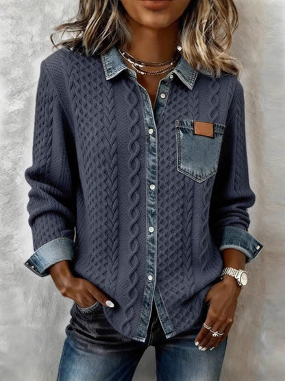 Camisa de manga larga con detalles vaqueros para mujer