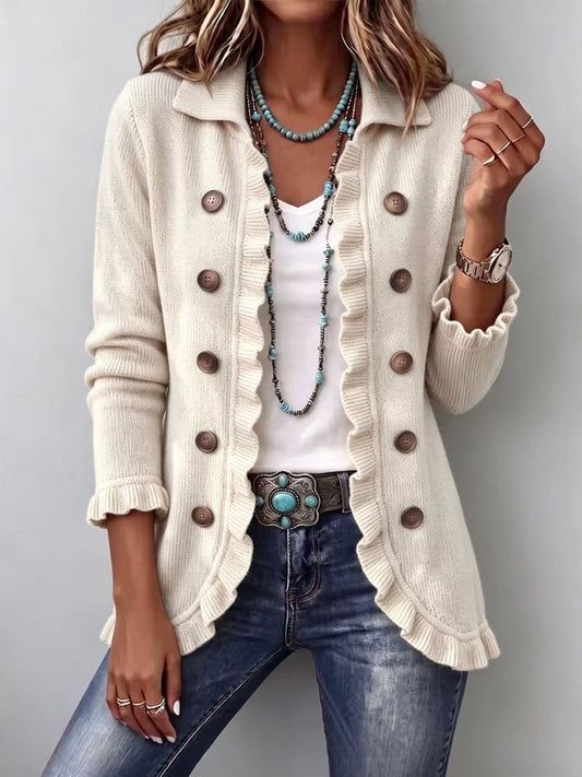 Chaqueta de punto marfil con volantes Adelina