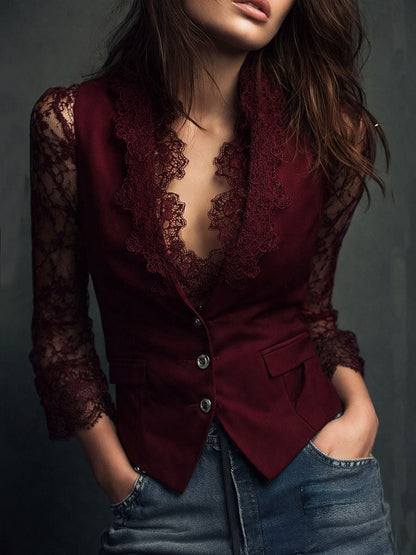 Blazer negro cuello alto con mangas semitransparentes Noémie