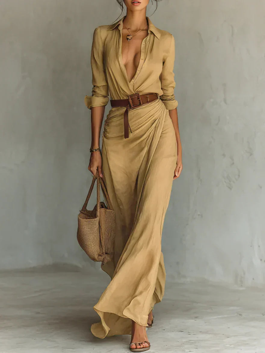Vestido maxi cruzado con cinturón Camille