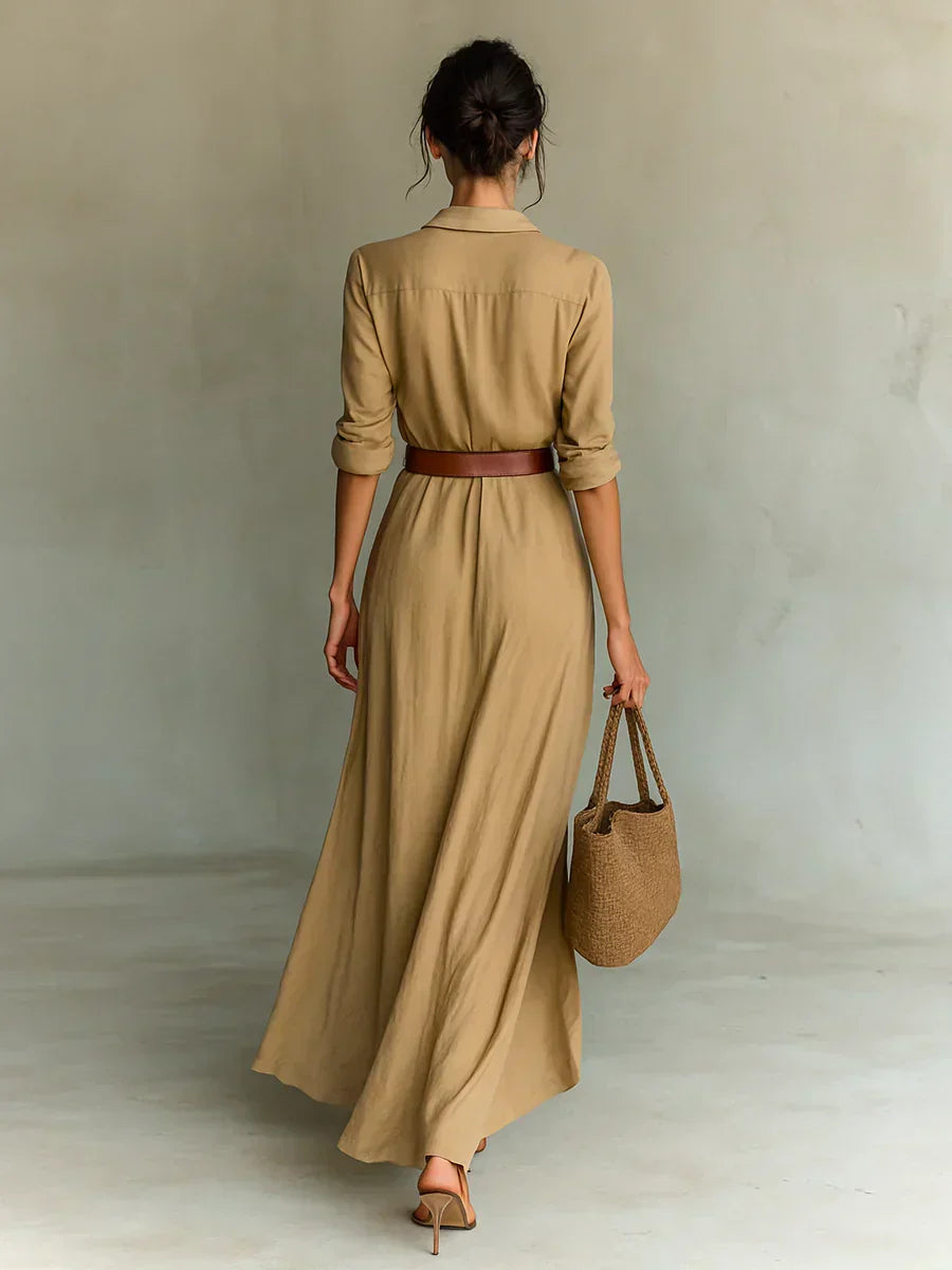 Vestido maxi cruzado con cinturón Camille