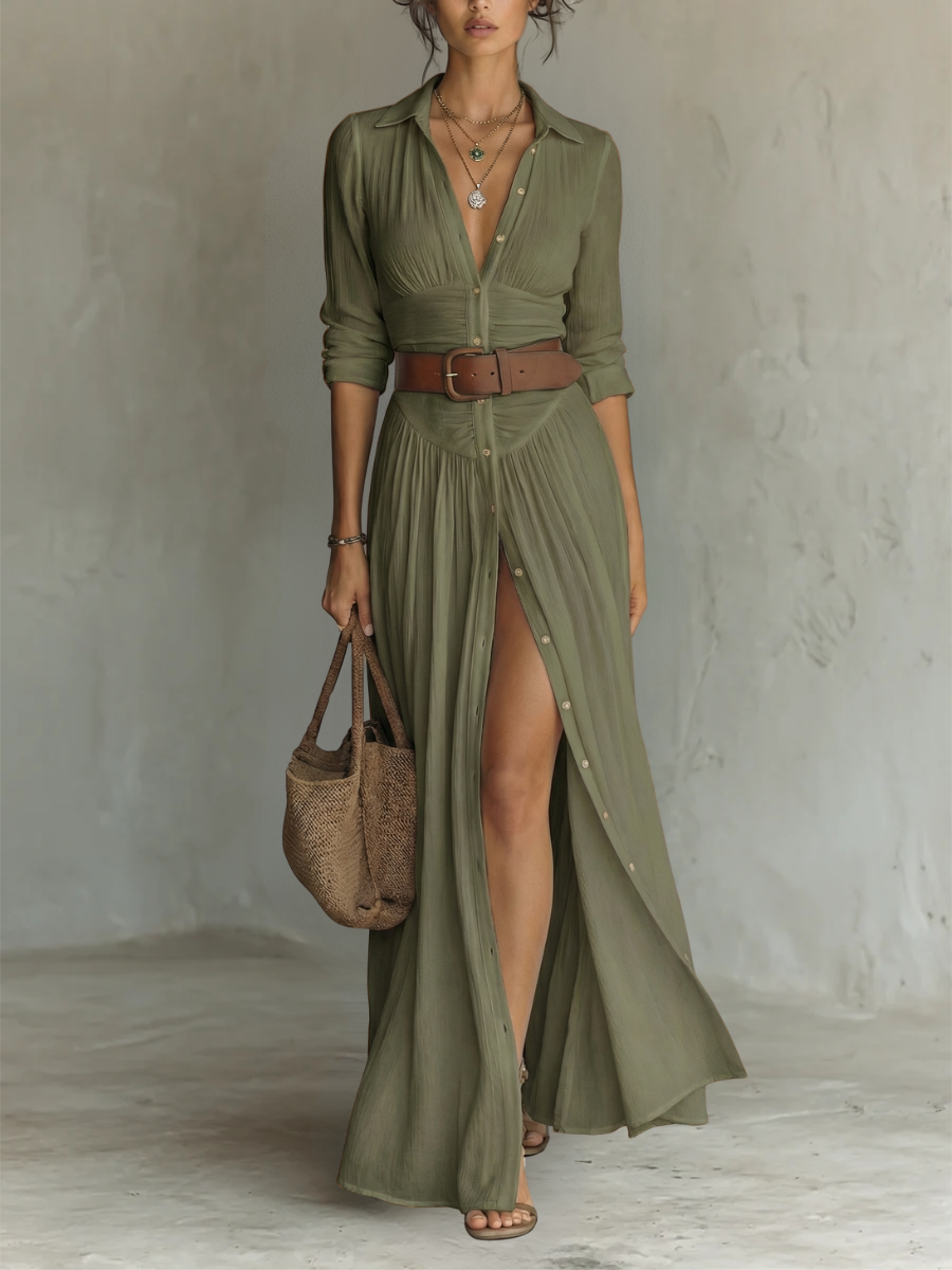 Vestido largo fluido de lino Lily