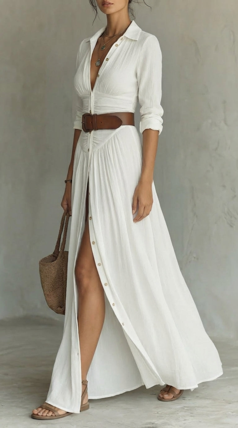 Vestido largo fluido de lino Lily