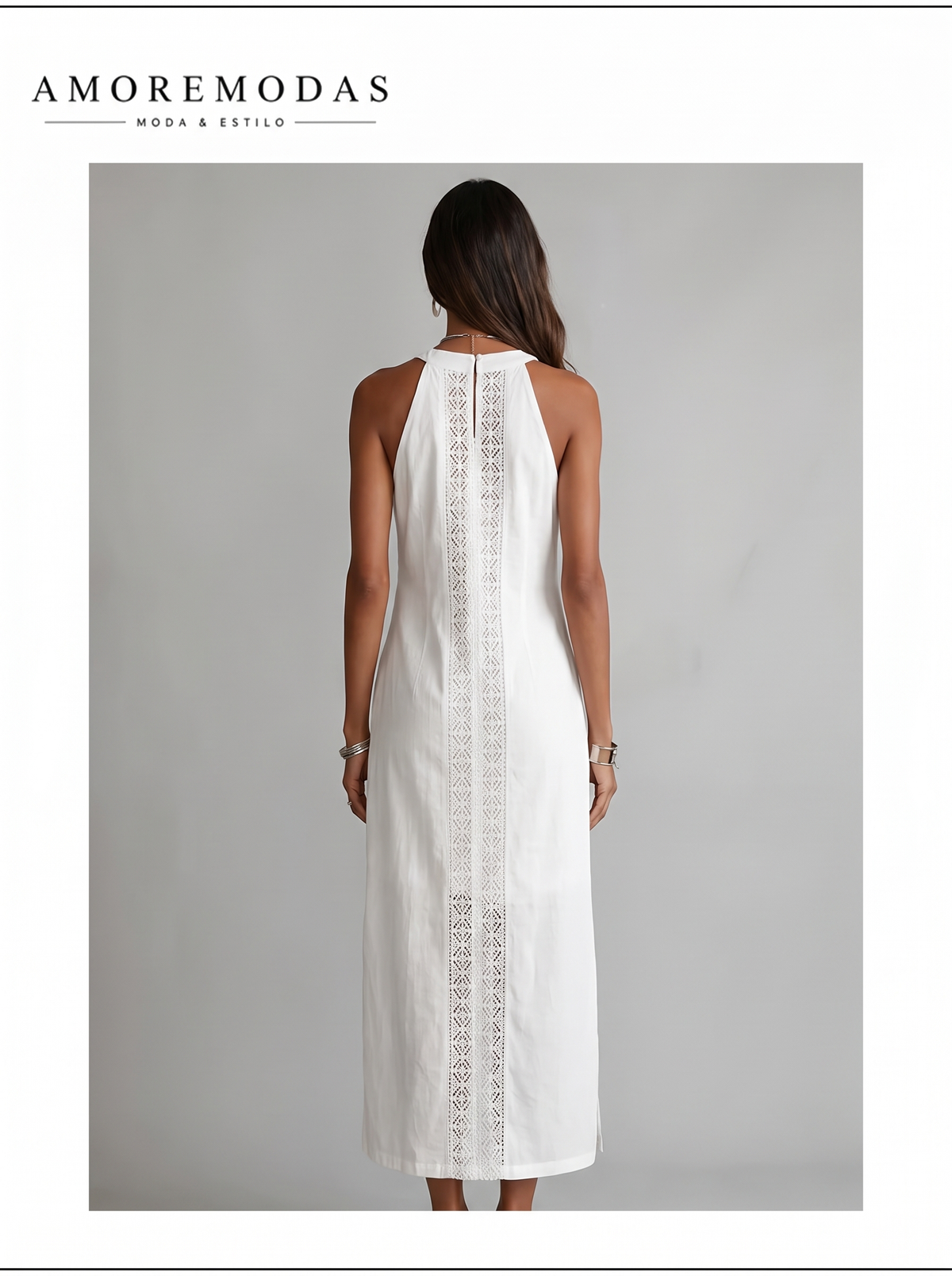 Vestido midi de lino con cuello mao Jimena