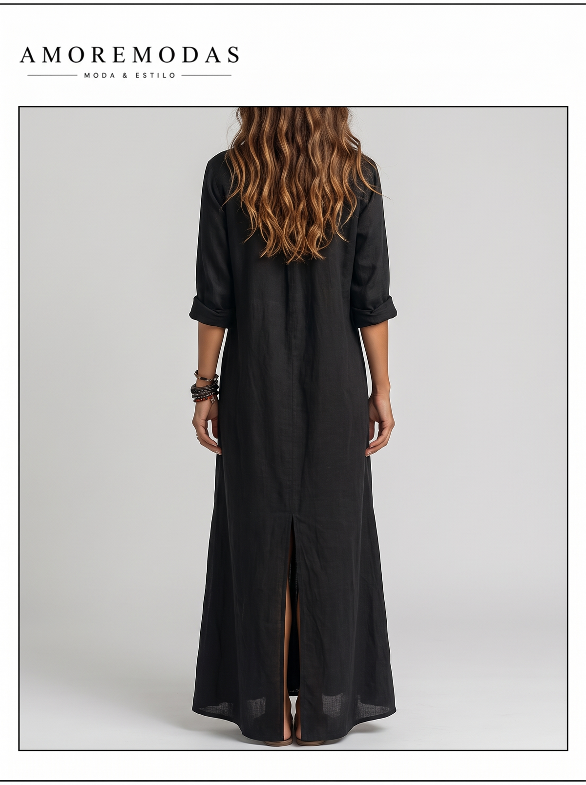Vestido maxi negro con botones Soline