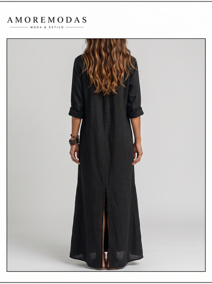 Vestido maxi negro con botones Soline