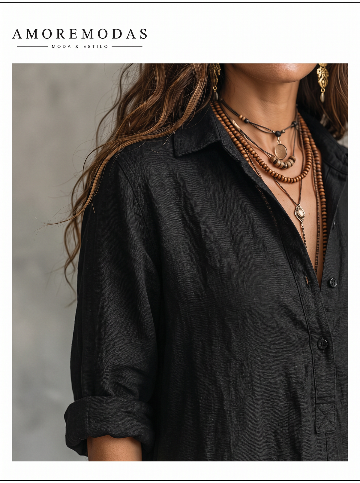 Vestido maxi negro con botones Soline