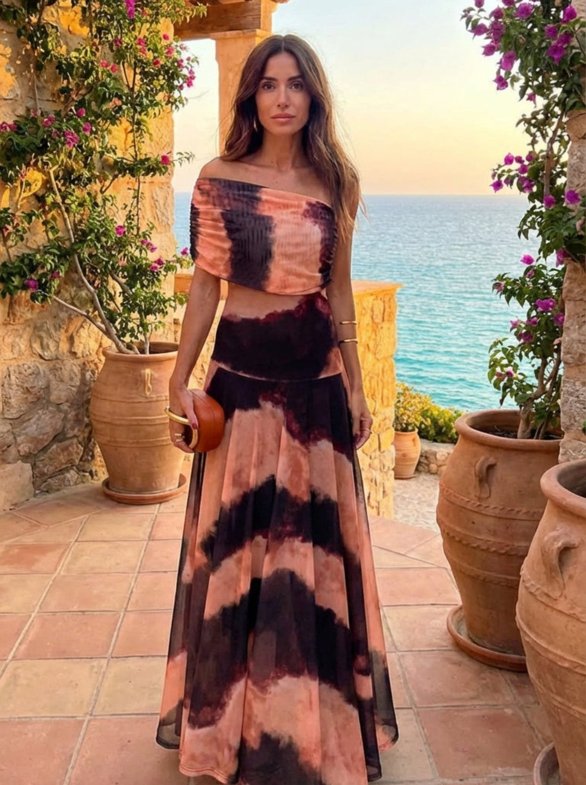 Vestido con estampado naranja y marrón Bianca