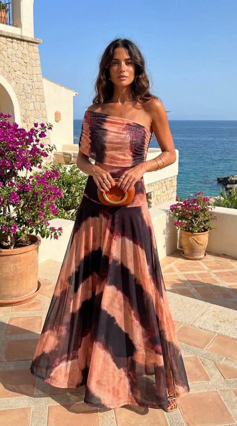 Vestido con estampado naranja y marrón Bianca