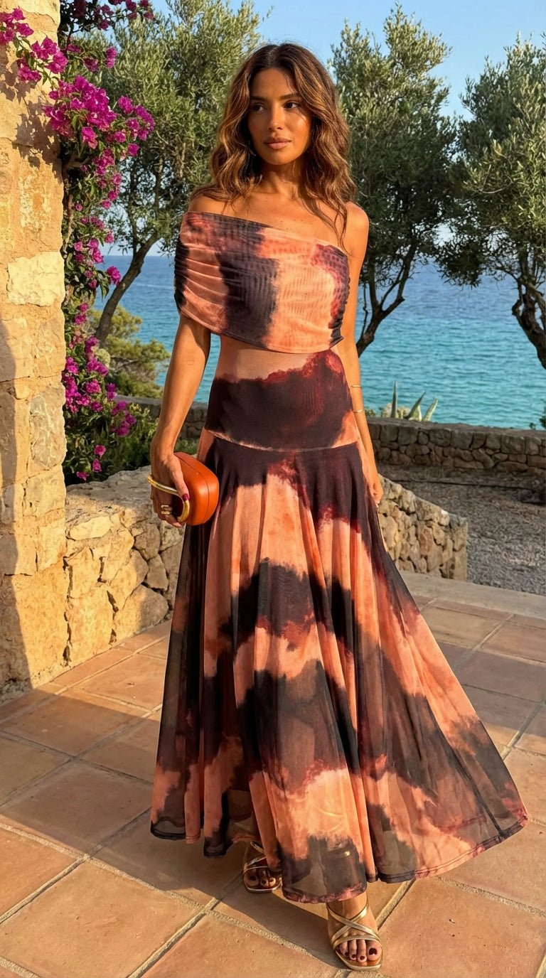 Vestido con estampado naranja y marrón Bianca