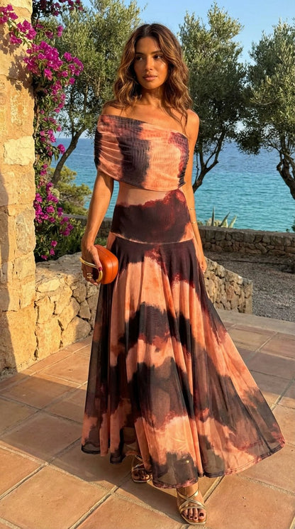 Vestido con estampado naranja y marrón Bianca