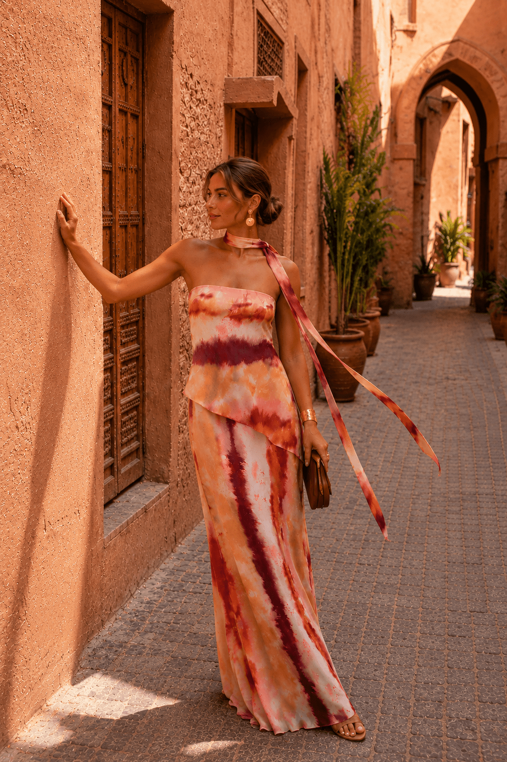 Conjunto largo estampado con escote palabra de honor Pilar
