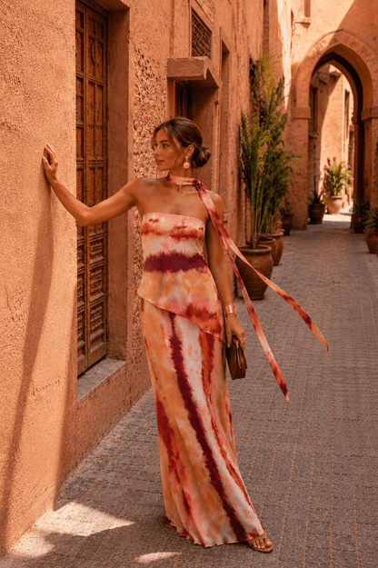 Conjunto largo estampado con escote palabra de honor Pilar