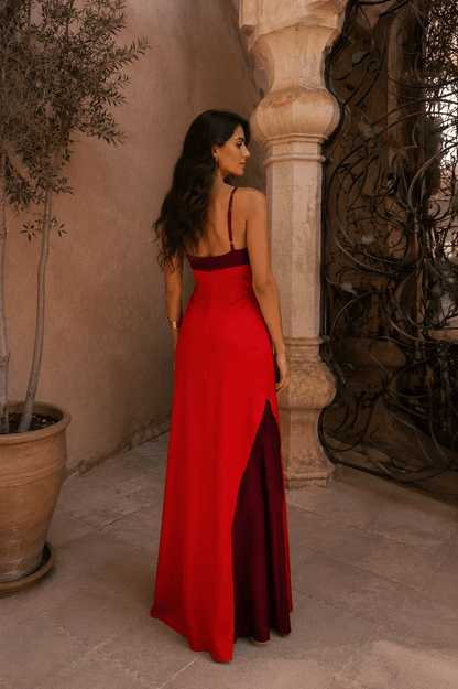 Vestido largo halter con abertura Elisa