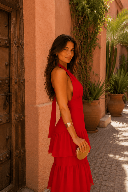 Vestido estilo Manila en rojo Raquel