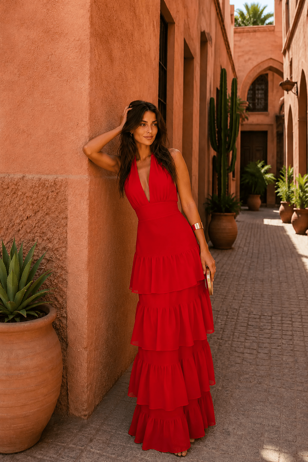 Vestido estilo Manila en rojo Raquel