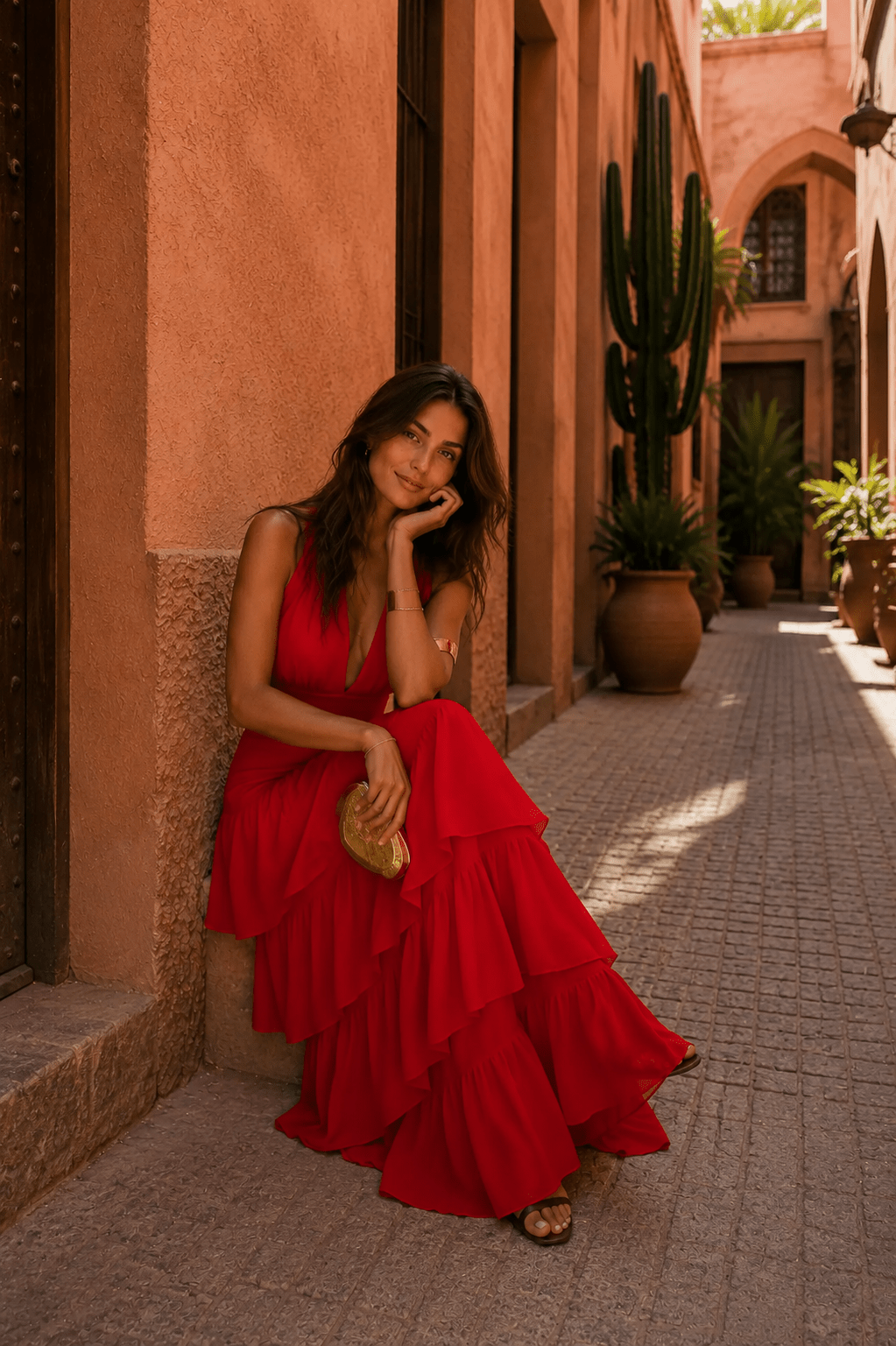 Vestido estilo Manila en rojo Raquel