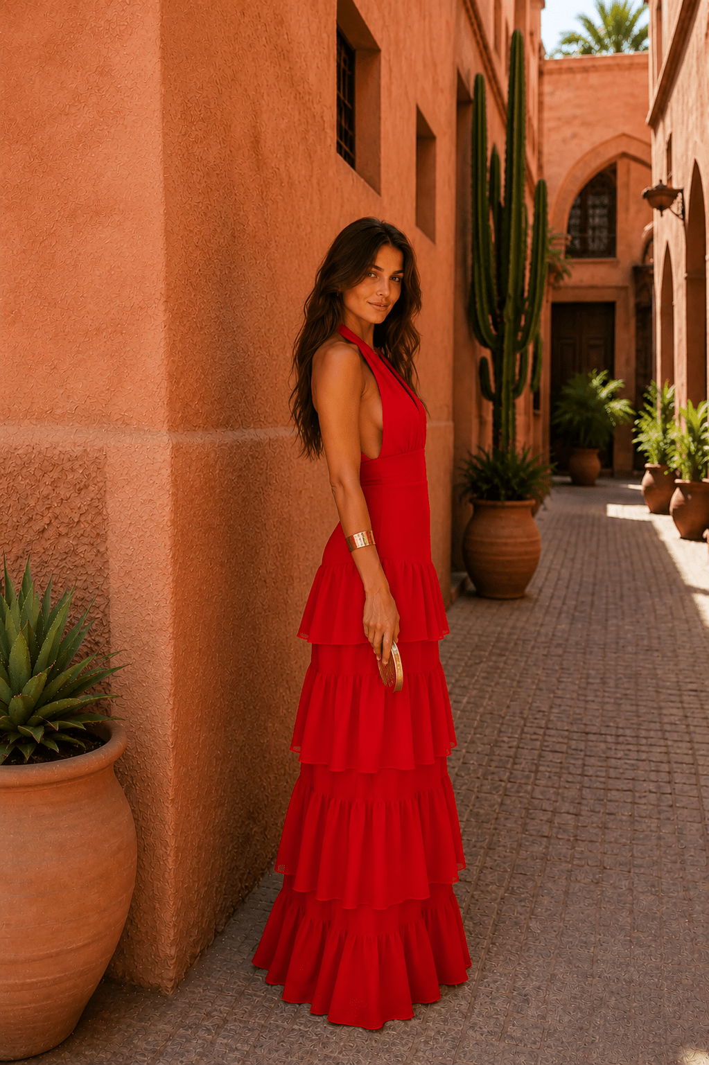 Vestido estilo Manila en rojo Raquel