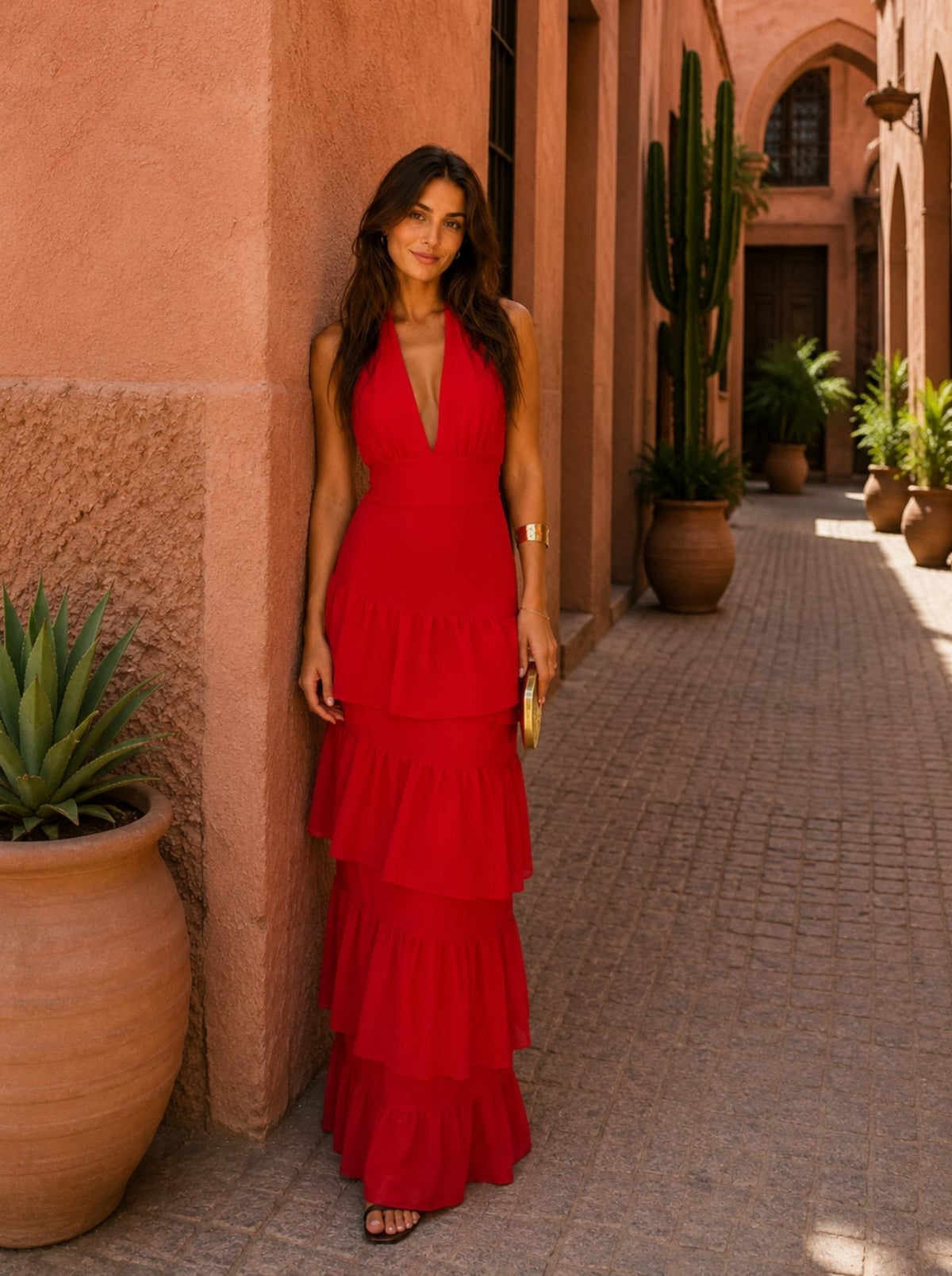 Vestido estilo Manila en rojo Raquel