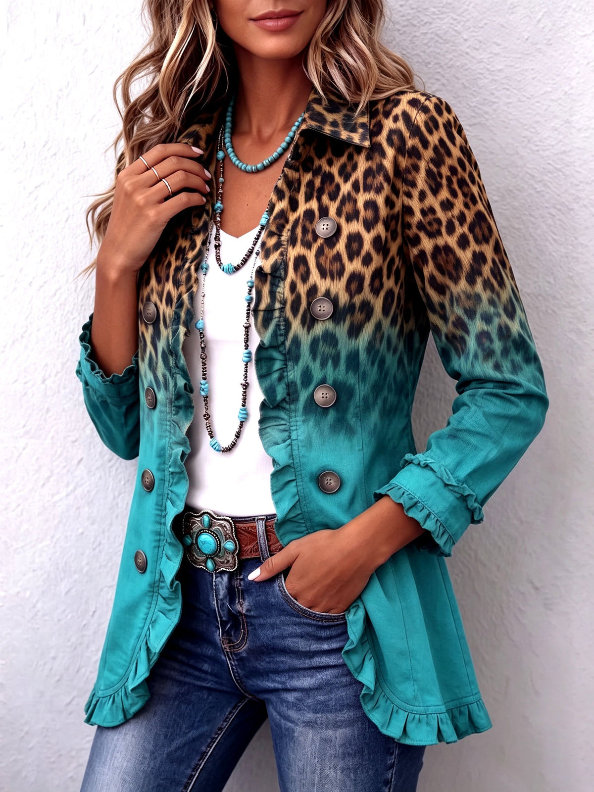 Blazer leopardo degradé con volantes Mercedes