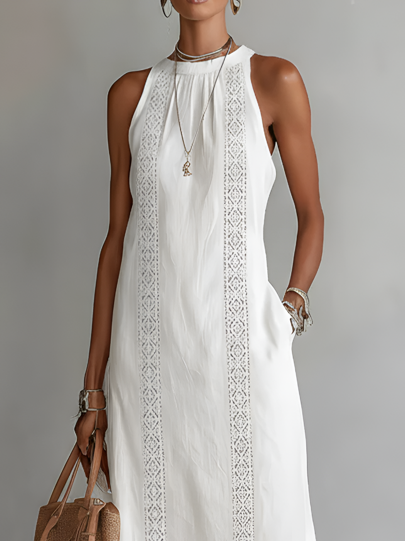 Vestido midi de lino con cuello mao Jimena