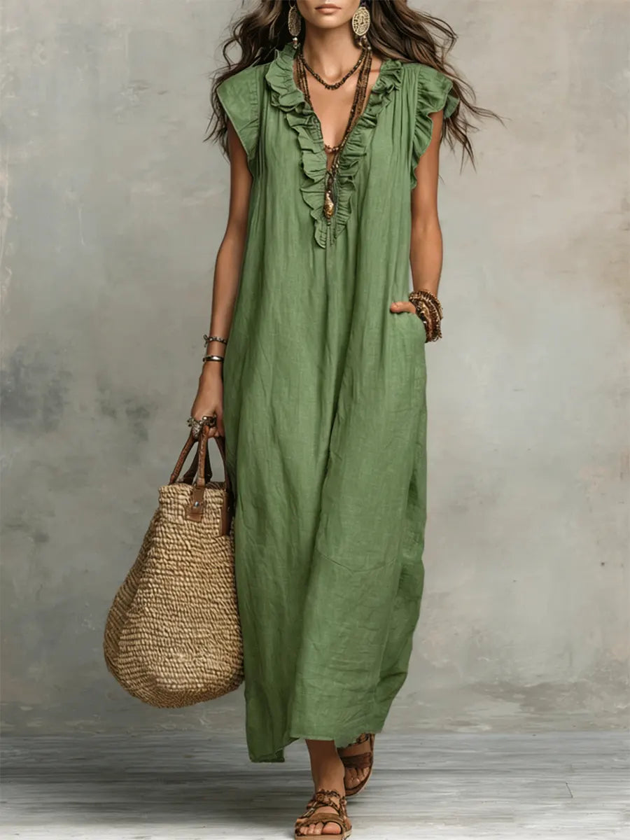 Vestido maxi bohemio con escote en V Camelia