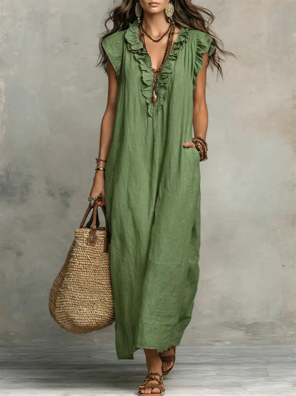 Vestido maxi bohemio con escote en V Camelia