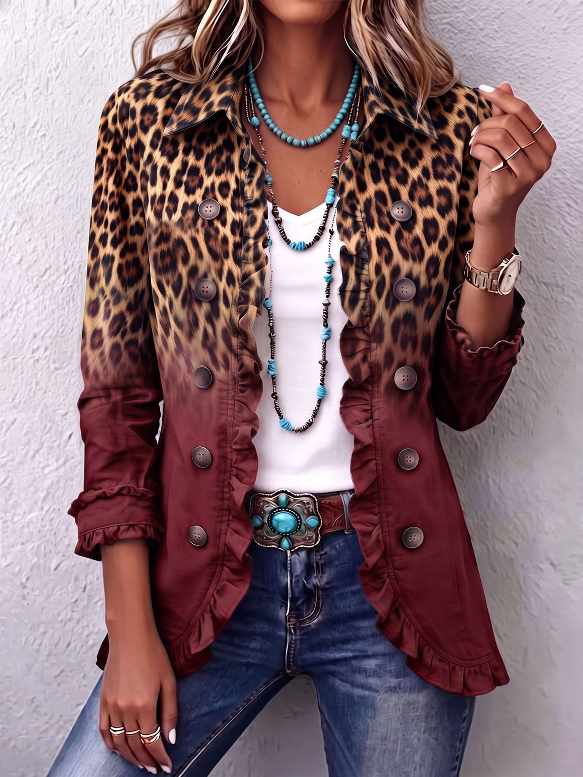 Blazer leopardo degradé con volantes Mercedes