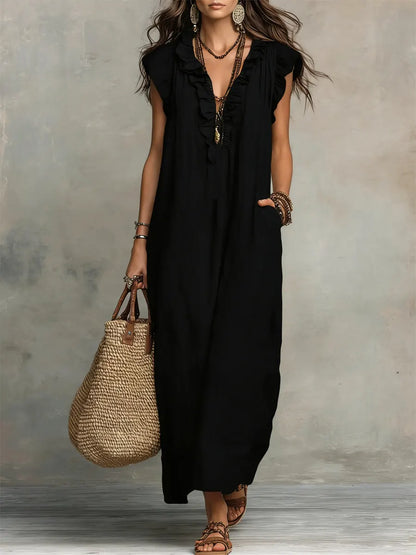 Vestido maxi bohemio con escote en V Camelia