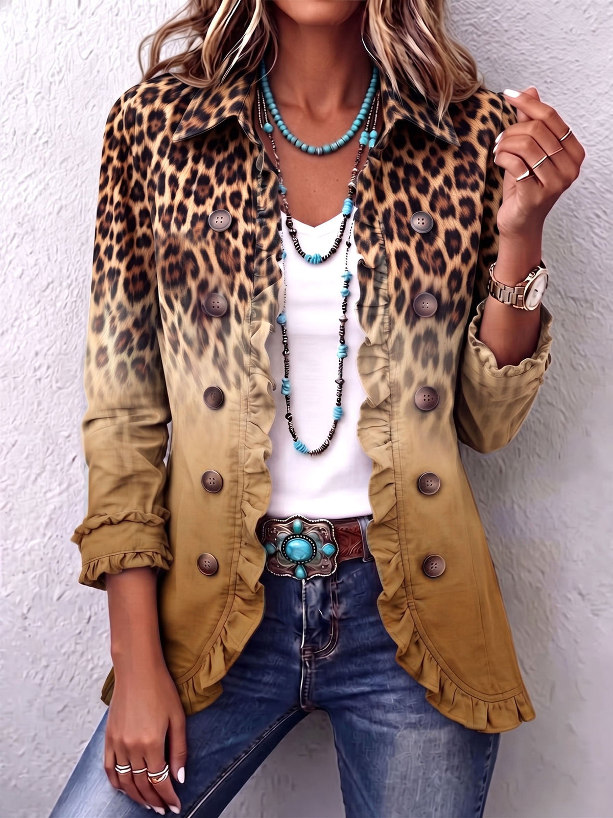 Blazer leopardo degradé con volantes Mercedes