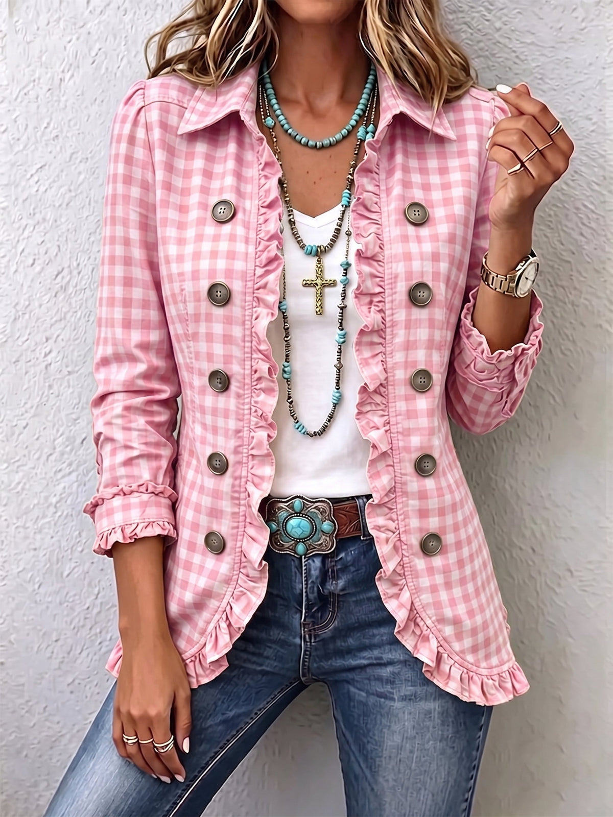 Chaqueta de cuadros vichy con volantes Encarna