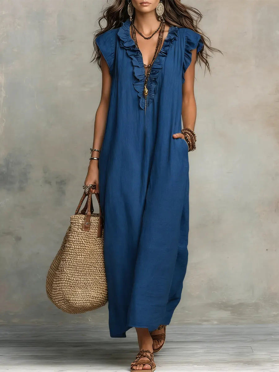 Vestido maxi bohemio con escote en V Camelia