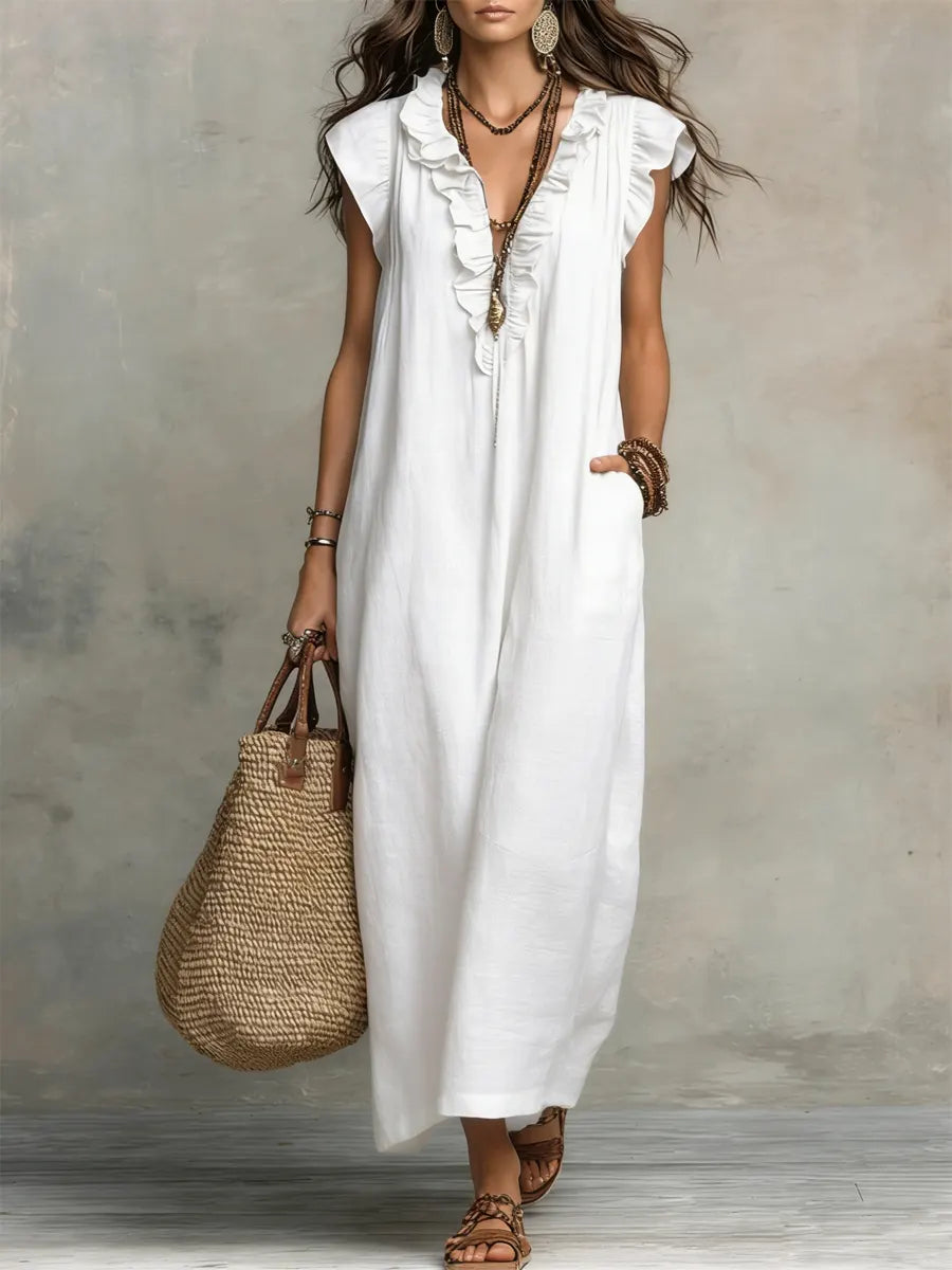 Vestido maxi bohemio con escote en V Camelia