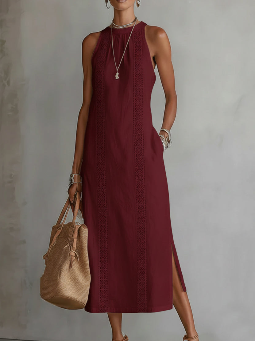 Vestido midi de lino con cuello mao Jimena