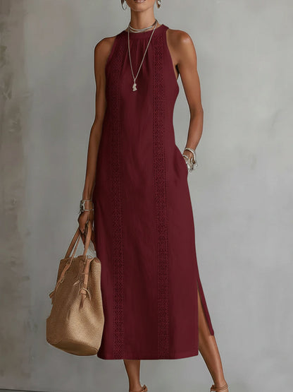 Vestido midi de lino con cuello mao Jimena