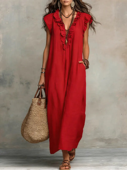 Vestido maxi bohemio con escote en V Camelia